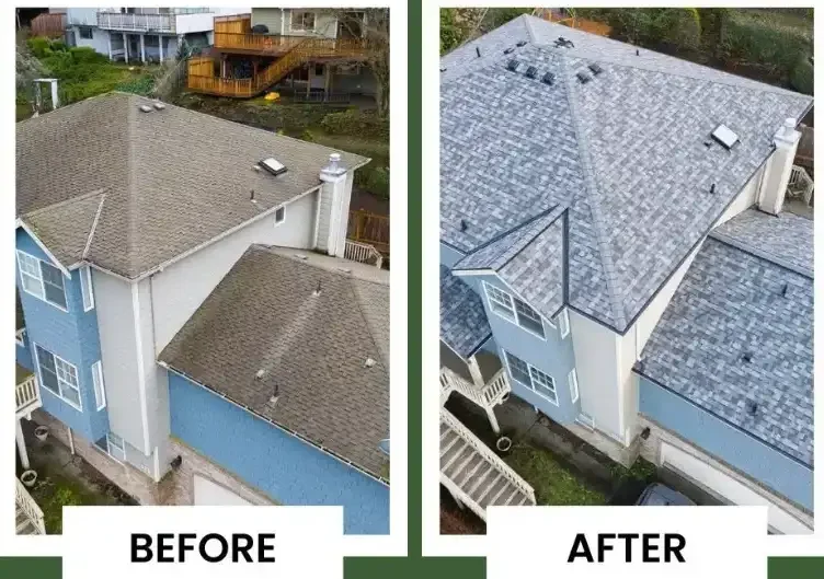 Before and after roof replacement in Lynnwood